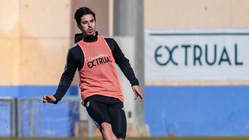 Javi Jiménez, jugador del Albacete Balompié, durante una sesión de entrenamiento.