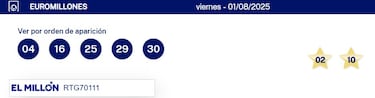 Euromillones: comprobar los resultados del sorteo de hoy, viernes 1 de agosto