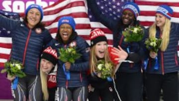 Lauryn Williams, tercera por la izquierda, se hizo con la plata.