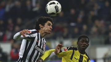 Football Soccer - Eintracht Frankfurt v Borussia Dortmund  - German Bundesliga - Commerzbank Arena, Frankfurt, Germany - 26/11/16 - Borussia Dortmund&#039;s Ousmane Dembele in action with Eintracht Frankfurt&#039;s Jesus Vallejo.     REUTERS/Kai Pfaffenbach       DFL RULES TO LIMIT THE ONLINE USAGE DURING MATCH TIME TO 15 PICTURES PER GAME. IMAGE SEQUENCES TO SIMULATE VIDEO IS NOT ALLOWED AT ANY TIME. FOR FURTHER QUERIES PLEASE CONTACT DFL DIRECTLY AT + 49 69 650050