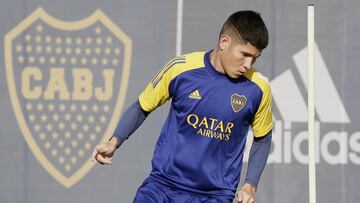 Jorman Campuzano en un entrenamiento de Boca Juniors.