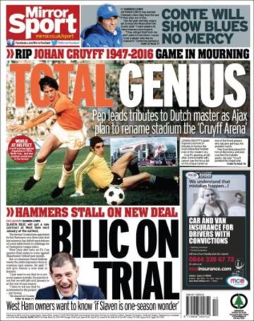 Todos los medios deportivos se acuerdan de Johan Cruyff