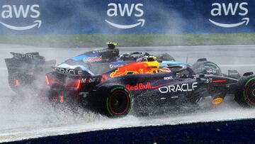 Pérez, con el Red Bull, y Ocon, con el Alpine en Canadá 2024.