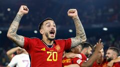 Soccer Football - UEFA Nations League Final - Croatia v Spain - Feyenoord Stadium, Rotterdam, Netherlands - June 18, 2023 Spain's Joselu celebrates after winning the penalty shootout and the UEFA Nations League final REUTERS/Piroschka Van De Wouw