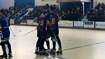 Los jugadores del Barça de hockey patines.