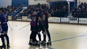 Los jugadores del Barça de hockey patines.