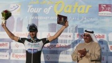 Tom Boonen, en el podio del Tour de Qatar.