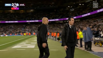 El frío saludo de Guardiola con Emery después de ganarle con un gol en el 94′
