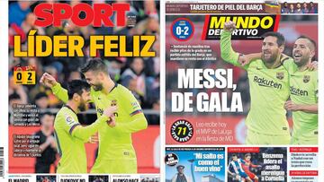 Portadas de los diarios Sport y Mundo Deportivo del d&iacute;a 28 de enero de 2019.