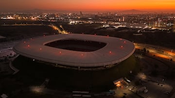 A drone view of Akron Stadium after four soccer matches in Mexico were postponed following violence near Guadalajara triggered by a military operation that left cartel leader Nemesio Oseguera dead, with FIFA monitoring the situation in the 2026 World Cup host city Zapopan, on the outskirts of Guadalajara, Mexico, February 24, 2026. REUTERS/Jose Luis Gonzalez