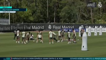 Courtois and Mbappé crash to the ground during Real Madrid training in Palm Beach