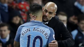 Manchester City's Sergio Aguero with Manchester City manager Pep Guardiola