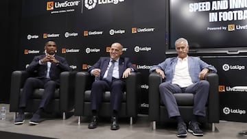 12/09/19 ACTO LALIGA VELOCIDAD E INNOVACION EN EL FUTBOL SPONSOR LIVESCORE
 SAMUEL ETOO JAVIER TEBAS JOSE MOURINHO 
 