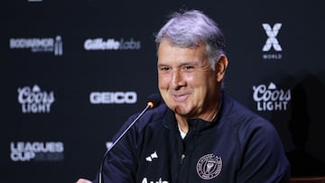 FORT LAUDERDALE, FLORIDA - JULY 20: Inter Miami CF head coach Gerardo Tata Martino speaks during a Inter Miami CF press conference at Broward Center for Performing Arts on July 20, 2023 in Fort Lauderdale, Florida.   Hector Vivas/Getty Images/AFP (Photo by Hector Vivas / GETTY IMAGES NORTH AMERICA / Getty Images via AFP)