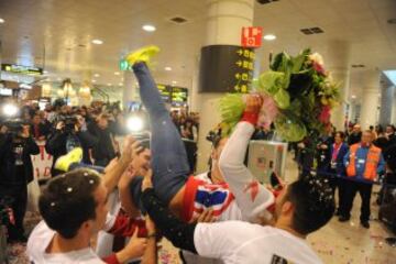 Llegada de Laia Sanz al aeropuerto del Prat después de quedar novena en el Dakar 2015