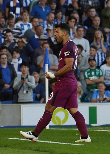 Kun Agüero opened his account for the season at the Falmer Stadium.