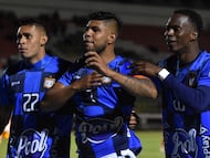 Boyacá Chicó celebra un gol en su estadio en Tunja.