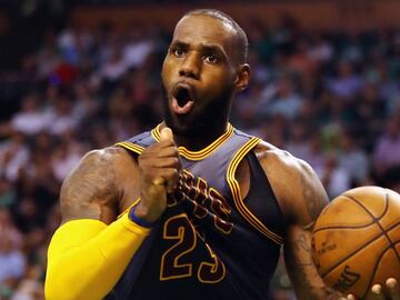 BOSTON, MA - MAY 17: LeBron James #23 of the Cleveland Cavaliers reacts in the second half against the Boston Celtics during Game One of the 2017 NBA Eastern Conference Finals at TD Garden on May 17, 2017 in Boston, Massachusetts. NOTE TO USER: User expre