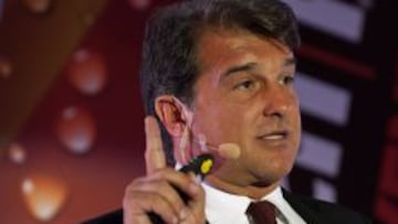 Laporta, durante la conferencia que ha impartido hoy en Bogotá.
