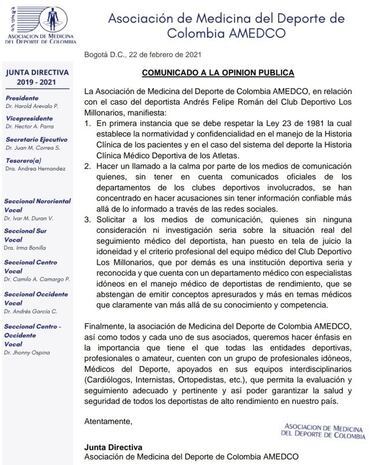Asociación médica se pronuncia sobre el caso Andrés Román