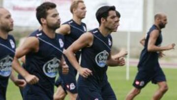 Los jugadores del Deportivo, en un entrenamiento.