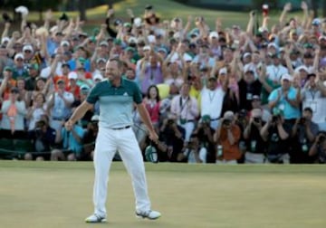 Sergio Garcia celebrates winning his first major.