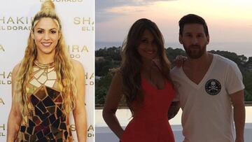 Shakira en un acto de presentación de su disco "El dorado" - Antonella Roccuzzo y Lionel Messi.