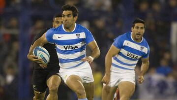 La selección argentina de rugby, durante un partido ante los All Blacks de Nueva Zelanda.
