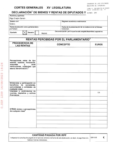 El dinero en el banco que ten赤a I?igo Errej車n cuando comenz車 la actual legislatura