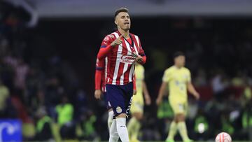 Cristian Calderon celebrates his goal 2-1 of Guadalajara during the game America vs Guadalajara, corresponding Round 15 the Torneo Apertura 2022 of the Liga BBVA MX at Azteca Stadium, on September 17, 2022.

<br><br>

Cristian Calderon celebra su gol de 2-1 de Guadalajara durante el partido America vs Guadalajara, correspondiente a la Jornada 15 del Torneo Apertura 2022 de la Liga BBVA MX en el Estadio Azteca, el 17 de Septiembre de 2022.