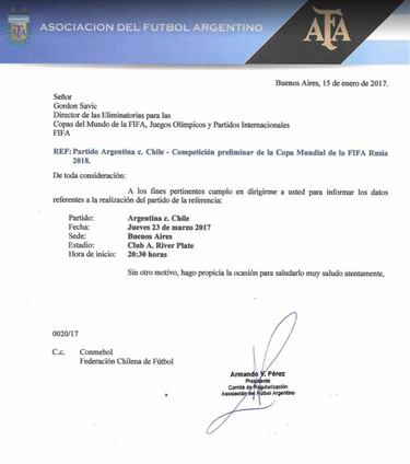 AFA confirma que Argentina recibirá a Chile en el Monumental