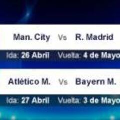 Semifinales: City-Real Madrid y Atlético-Bayern de Múnich