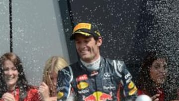 <b>CANDIDATO. </b>Webber celebra su victoria el domingo en Silverstone.