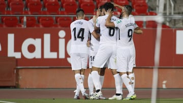 MALLORCA, SPAIN - JULY 16: Victor Diaz of Granada CF celebrates scoring his side's first goal in the 46th minute during the Liga match between RCD Mallorca and Granada CF at
Visit Mallorca Estadi on July 16, 2020 in Mallorca, Spain. (Photo by Isaa
