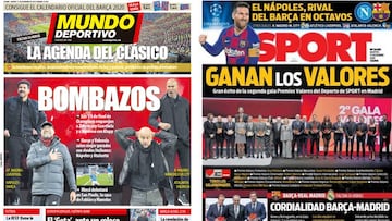 Portadas de Mundo Deportivo y Sport del 17 de diciembre de 2019 con el Sorteo de la Champions y la Gala Premios Valores del Deporte de SPORT como protagonistas.