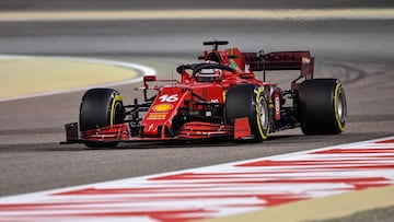 Ferrari&#039;s Monegasque driver Charles Leclerc drives during the second practice session ahead of the Bahrain Formula One Grand Prix at the Bahrain International Circuit in the city of Sakhir on March 26, 2021. (Photo by ANDREJ ISAKOVIC / AFP)