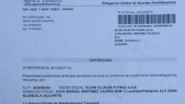 El Elche obtiene el certificado positivo de Hacienda