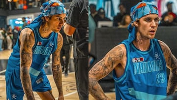 Justin Bieber muestra su habilidad para el basquetbol en un partido en Los Ángeles
