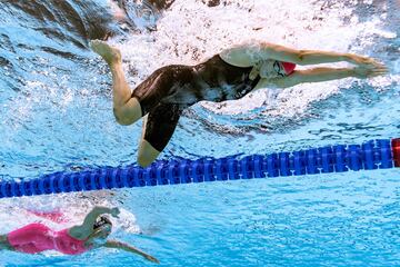 Jessica Vall nadando en semifinales de 200m brazas y cayendo eliminada en sexta posición con una marca de 2:24.87.