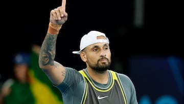 Tennis - Australian Open - Melbourne Park, Melbourne, Australia - January 13, 2025 Australia's Nick Kyrgios gestures during his first round match against Britain's Jacob Fearnley REUTERS/Francis Mascarenhas