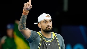 Tennis - Australian Open - Melbourne Park, Melbourne, Australia - January 13, 2025 Australia's Nick Kyrgios gestures during his first round match against Britain's Jacob Fearnley REUTERS/Francis Mascarenhas
