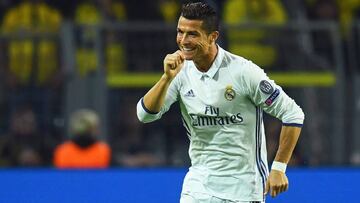 Real Madrid&#039;s Cristiano Ronaldo celebrates getting another goal against German opposition.