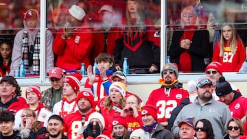 Taylor Swift reacts during the game between the Buffalo Bills and the Kansas City Chiefs at GEHA Field at Arrowhead Stadium.