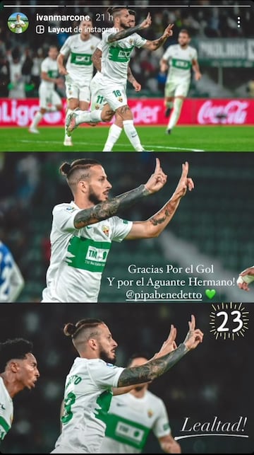 Marcone agradeció el gesto de Benedetto con una storie en Instagram.