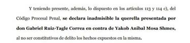 Justicia declara inadmisible la querella de Ruiz-Tagle a Mosa