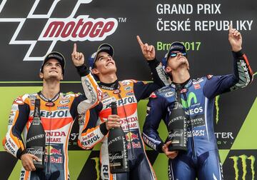 Marc ganó en Brno en un GP marcado por el luto debido al fallecimiento aquella semana de la leyenda española del motociclismo, Ángel Nieto. Junto a él los españoles Dani Pedrosa, que fue segundo y Maverick Viñales.