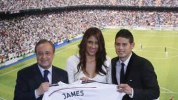 Daniel Ospina durante la presentaci&oacute;n de su marido, James Rodr&iacute;guez, como nuevo jugador del Real Madrid.