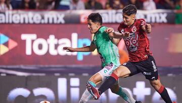 (L-R), Ivan Moreno of Leon and Nicolas Diaz of Tijuana during the game Tijuana vs Leon, corresponding to Round 16 of the Torneo Clausura 2023 of the Liga BBVA MX, at Caliente Stadium, on April 21, 2023.
<br><br>
(I-D), Ivan Moreno de Leon y Nicolas Diaz de Tijuana durante el partido Tijuana vs Leon, Correspondiente a la Jornada 16 del Torneo Clausura 2023 de la Liga BBVA MX, en el Estadio Caliente, el 21 de Abril de 2023.