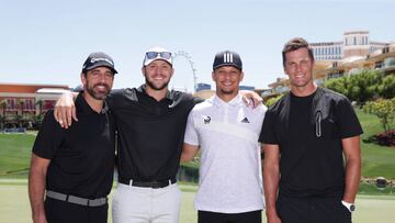 LAS VEGAS, NEVADA - JUNE 01: (L-R) Aaron Rodgers, Josh Allen, Patrick Mahomes and Tom Brady pose for a photo prior to Capital One's The Match VI - Brady & Rodgers v Allen & Mahomes at Wynn Golf Club on June 01, 2022 in Las Vegas, Nevada. (Photo by Carmen Mandato/Getty Images for The Match)