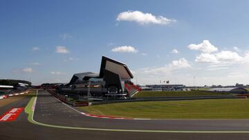 NORTHAMPTON, ENGLAND - JULY 04: A general view of Club Corner and pit complex during practice ahead of the British Formula One Grand Prix at Silverstone Circuit on July 4, 2014 in Northampton, United Kingdom. (Photo by Drew Gibson/Getty Images)